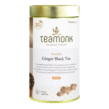 Teamonk Anaha Assam Ginger Black Tea (75 Cups) - 150g Bag Boosts Energy and Heart Health. Antioxidant Properties. Helps reduce Blood pressure. Whole Loose Leaves (No Powder)