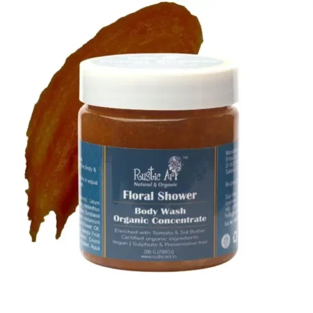 Rustic Art Floral Shower Body Wash Concentrate | Sulphate & Paraben free Castile Soap | Moisturizing & Nourishing & Gentle Exfoliation | For Women & Men | 200g