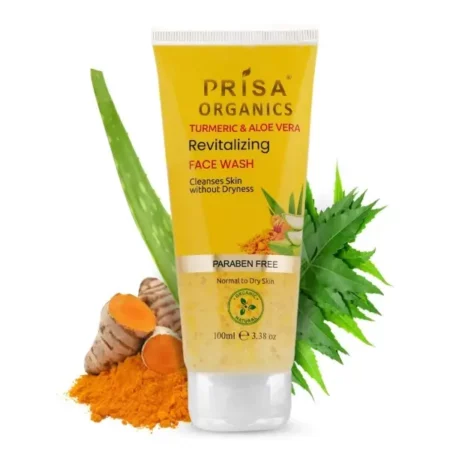 Prisa Organics Turmeric & Aloevera Revitalizing Face Wash | Controls Acne, Pimples, Blackheads | Natural | For All Skin Type | Paraben Free | 100ml