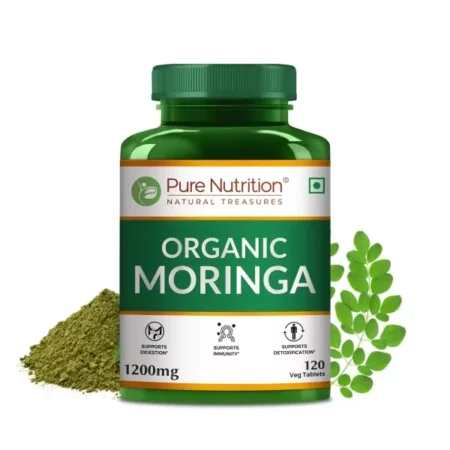 Pure Nutrition Organic Moringa 1200mg - 120 Veg Tablets | 100% Natural Immunity Booster | USFDA Certified | Supports Healthy Digestion & Appetite | Energy Booster | Antioxidant-Rich | Vegan Supplement