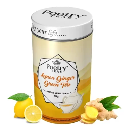Poetry Teas - Lemon Ginger Green Tea (Loose leaves 75gm) | Strengthens Immune System & Cleanses your Stomach | Anti-ageing & Improves Heart Health | 100% Natural (Also available in teabags - 20)