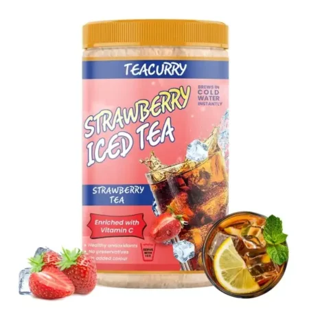 TEACURRY Strawberry Instant Iced Tea Mix (160 Gram)-Ice Brew, Cold Brew, Strong And Highly Flavourful, No Artificial Ingredients-Instant Ice Black Tea Powder With Natural Strawberry Flavour