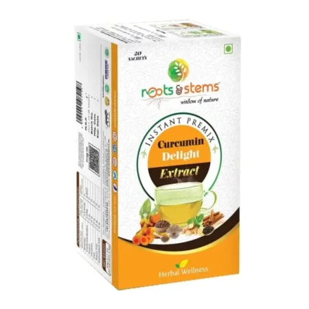 roots & stems Curcumin Delight Turmeric Tea | Instant Premix Extract Powder | Made of 9 Spices | For Skin & Joint Pain, Antioxidant & Antibacterial | 60g (3gx20 Sachets) Pack of 1