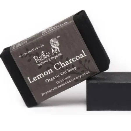 Rustic Art Organic Lemon Charcoal Soap | Oily to Normal Skin | Anti-Tan, Removes Dead Skin | Coldprocessed | For Women & Men | 100g