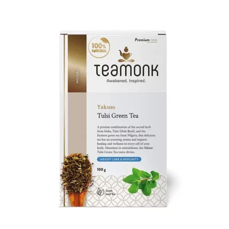 Teamonk Tulsi Green Tea, 100gm Bag (50 Cups) | 100% Natural Loose Leaf Tea with Natural Tulsi (Holy Basil) | Herbal Tea | No Additives