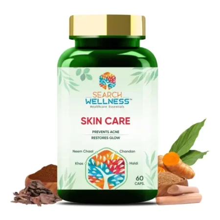 Search Wellness Skin Care- 60 Capsules Box | Ayurvedic | Natural & Herbal for Blood Purification | Healing Skin Cracks | Utricaria | Acne and Pimples | Clear & Bright glowing Skin (Pack of 1)