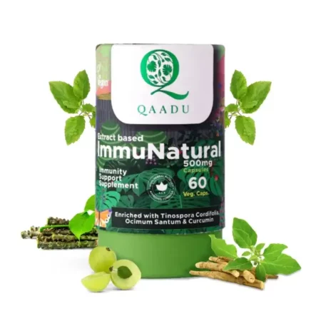 Qaadu ImmuNatural Immunity Booster for Adults 60 capsules | Natural, Vegan Ayurvedic Immunity Boosters | Ashwagandha Tulsi Amla Haldi Mulethi Giloy | Immunity Support Suitable for 13 Years+ 500mg