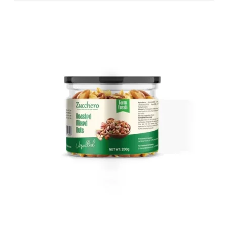 Zucchero Roasted Nut Mix, Unsalted, 200g (California Almond, Cashew (W240), White Chikpeas, Bold Peanuts, Pistachio, Raisins) - Oil Free Roasted Nuts | No added Salt | High Protein | Roasted Dry Fruit | Premium Quality | Presevative Free