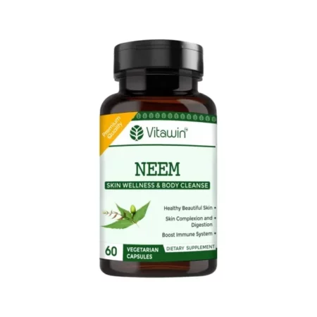 VitaWin Neem For Body Cleanse, Detox & Skin wellness, Natural Herbal, 500 mg, Veg - 60 Capsules Nutrition Supplement