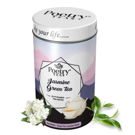 Poetry Teas Jasmine Green Tea | Accelerate Metabolism, Aid Digestion, Burn Calories | Aromatic Blend for Health and Refreshing Well-Being - 20 Pyramid Teabags