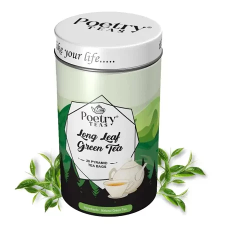 Poetry Teas Long Leaf Green Tea | Body Cleansing, Immunity Boost, Healthy Skin Promotion | 100% Natural Ingredients for Refreshing Wellness - 20 Pyramid Teabags
