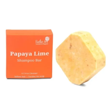 Rustic Art Papaya Lime Shampoo Bar | Makes Hair Soft, Reduces Frizz, Adds Shine | Cocoa Seed Butter & Vitamin B5 | Sulphate & Paraben Free | Natural & Organic | For Women & Men | 75 Gm