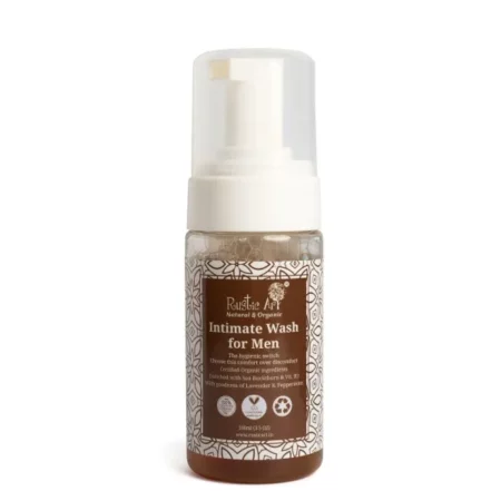 Rustic Art Organic Intimate Wash For Men | Teatree, Neem, Sea Buckthorn | Exfoliating, Deodourizing | SLS & Alcohol Free | | Prevents Itching, Irritations |100 Ml
