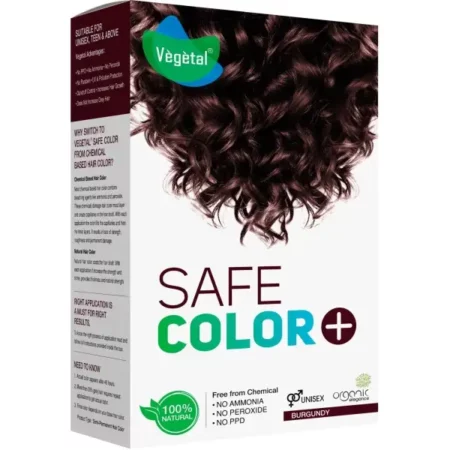 Vegetal Safe Hair Color - Burgundy 50gm - Certified Organic Chemical and Allergy Free Bio Natural Hair Color with No Ammonia Formula for Men & Women