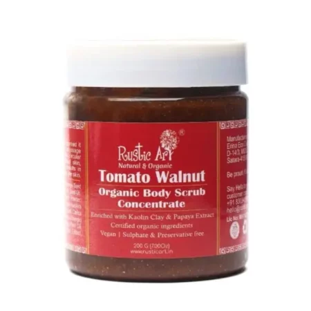 Rustic Art Tomato Walnut Body Scrub Organic Concentrate | For Soft, Supple & Glowing Skin | Removes Tan, Ingrown Hair & Dead Skin | Foaming Scrub | For Women & Men | (200g)