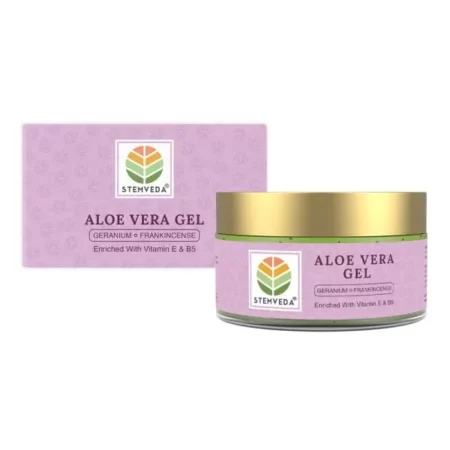 STEMVEDA Aloe Vera Gel Enriched with Geranium Frankincense Essential Oils (No Synthetic Fragrance or Colour) | Enhanced with Vitamin E and B5 (110 g)
