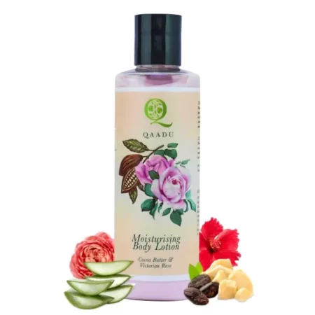 QAADU Lightweight Moisturizing Body Lotion for Women | Cocoa Butter & Victorian Rose | Deep Hydration for Dry Skin | Quick Absorbing Non-Greasy Formula | Soothing Aloe Vera & Olive Oil | 200 ml