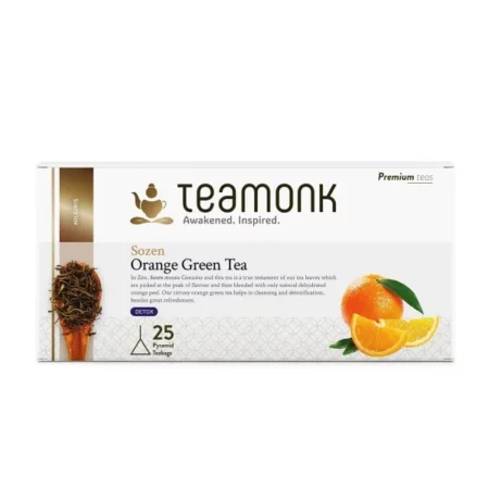 Teamonk Sozen High Mountain Orange Fruit Green Tea - 25 Biodegradable Pyramid Tea Bags Filled With Whole Loose Leaves. Rich in Vitamin C, helps detox and High in Antioxidant