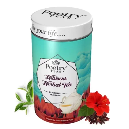 Poetry Teas Hibiscus Herbal Tea | Nourishes Liver Health, Promotes Glowing Skin & Hair Growth, and Enhances Metabolism | Floral Infusion for Overall Wellness - 20 Pyramid Teabags
