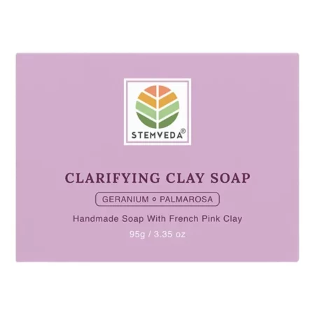 STEMVEDA Handmade Clarifying Clay Bath Soap with French Pink Clay 95g | Pore Cleansing SLS-Free Soap Enriched with Geranium and Palmarosa Essential Oil | Suitable for All Skin Types