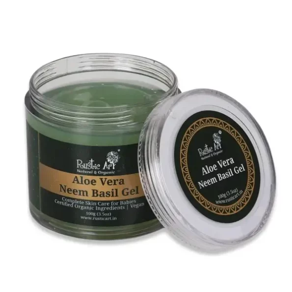 Rustic Art Organic Aloe Vera Neem Basil Gel | Soothing, Cooling | Anti Acne, Reduces Redness | For Kids, Women & Men | 100g, Herbkart8t7717KU7bs3iL.webp, Herbkart8t7717KU7bs3iL
