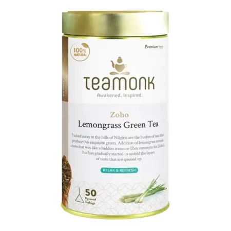 Teamonk Zoho High Mountain Lemongrass Green Tea Box - 50 Tea Bags Filled With Whole Loose Leaves | 100% Natural Lemongrass Tea | Lemongrass Tea For Relaxation | Refreshing Tea | No Additives