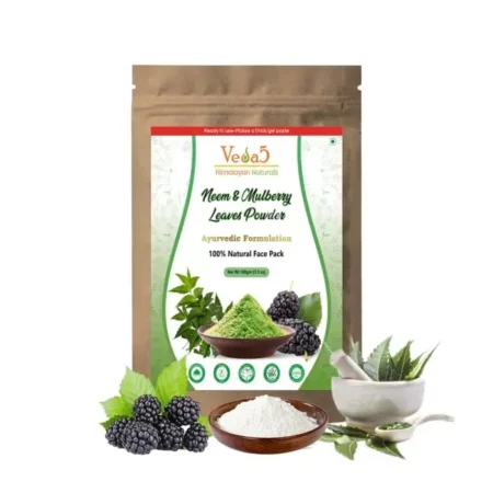 Veda5 Ayurvedic Neem and Mulberry Leaves Face Pack Powder | For Face Mask, Skincare, Reduces Blemishes, Blackheads, Absorbs Excess oil and Treats Acne & Pigmentation| 100% natural ingredients | Hydrates & Exfoliates, 100g - Himalayan Naturals