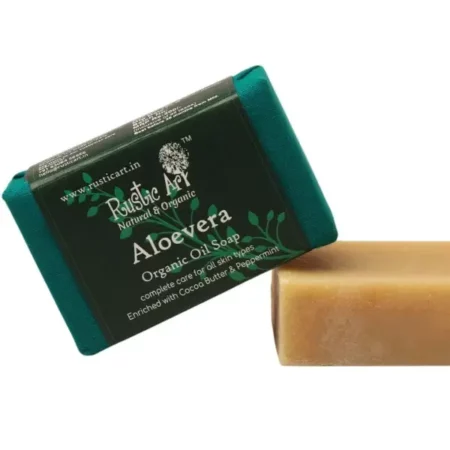Rustic Art Organic Aloe Vera Soap | Almond, Jojoba, Vitamin E | Dry to Normal Skin | | Coldprocessed | Hydrating | For Women & Men | 100g
