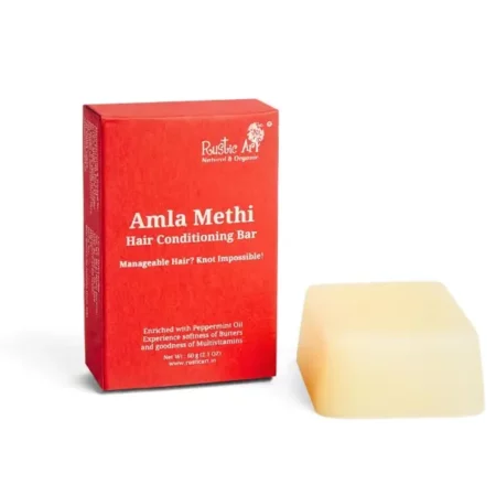 Rustic Art Organic Amla Methi Hair Conditioning Bar | All Hair Types | Suitable For Curly & Colored Hair | Reduces frizz and dryness | Sulphate, Sillicone & Soap Free | For Women & Men 60g