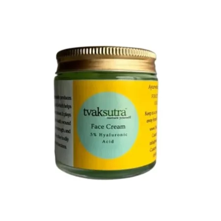 Tvaksutra 5% Hyaluronic Acid face Cream for Glowing, Plump & Supple Skin | with Alovera, Rose water, Grapeseed oil for hydration, Fine Lines & Glowing Skin | All skin types |100 Gm