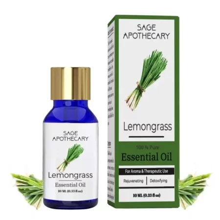 Sage Apothecary Lemongrass Essential Oil Pure & Natural for Moisturising Skin, Hair Care, Refreshing & Cleansing Care Face & Body, Home Fragrance and Aromatherapy 10 ml