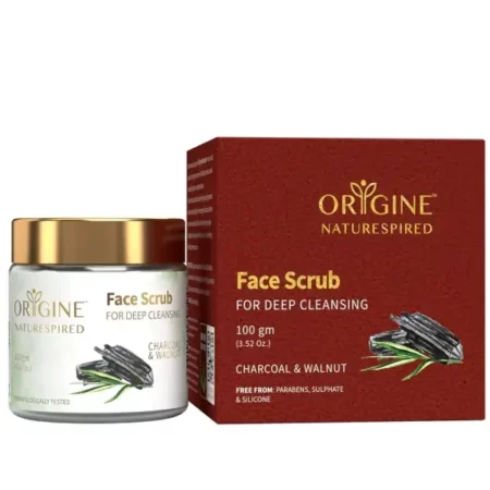 Origine Naturespired Activated Charcoal Face Scrub For Face Deep Cleansing | Enriched with Walnut, Almond & Olive for Deep Pore Cleansing | For Healthy, Glowing Skin | SLS & Paraben Free, 100gm