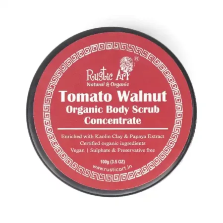 Rustic Art Tomato Walnut Body Scrub Organic Concentrate | For Regular Use | Removes Tan, Ingrown Hair & Dead Skin | Foaming Scrub | For Women & Men | (100g)