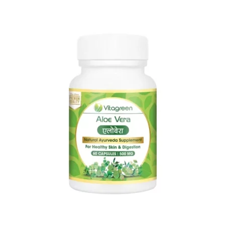 VitaGreen ALOE VERA Capsules for Skin & Hair Care, Pure Ayurvedic, Natural, Herbal Supplement, 500 mg, (60 Capsules)