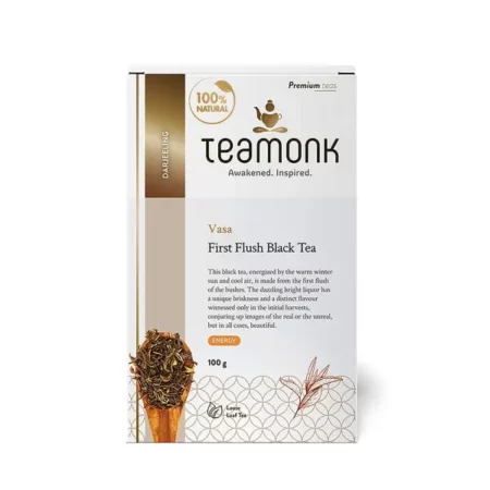Teamonk Darjeeling Vasa First Flush Organic Black Tea - 100 gm Bag (Makes 50 Cup of Perfect Black Tea). Energy Booster Tea With Whole Loose Leaves (No Powder)