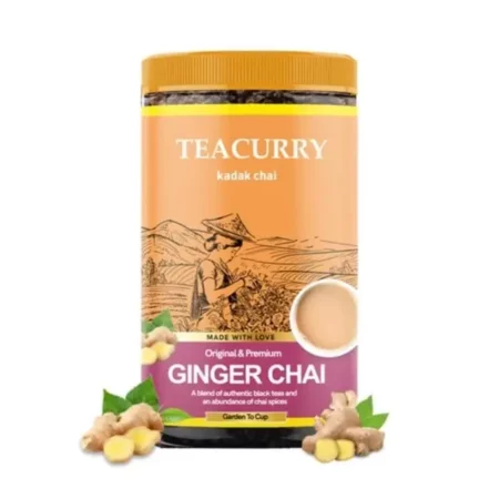 TEACURRY Ginger Chai (100 Grams, 50 Cups) - Adrak Chai with Assam Black Tea - 100% Natural Flavoured Tea with Real Ginger | Refreshing & Tasteful Ginger Flavor Chai Tea