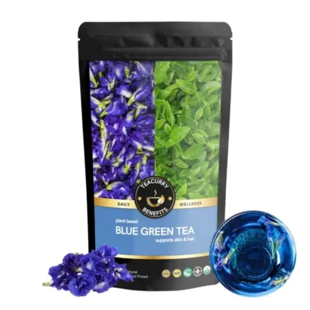 TEACURRY Blue Pea Flower Green Tea - 15 Pyramid Blue Pea Green Tea Bags | Helps with Weight Loss, Skin Glow, Hair Care, Brain Health | Butterfly Pea Green Tea