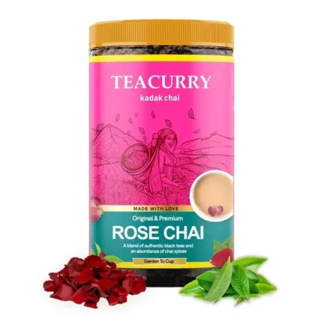 TEACURRY Rose Chai (100 Grams, 50 Cups) - Rose Chai For Immunity And Skin Glow - 100% Natural Flavoured Tea With Real Rose | Refreshing & Tasteful Rose Flavor Chai Tea - Loose Leaves