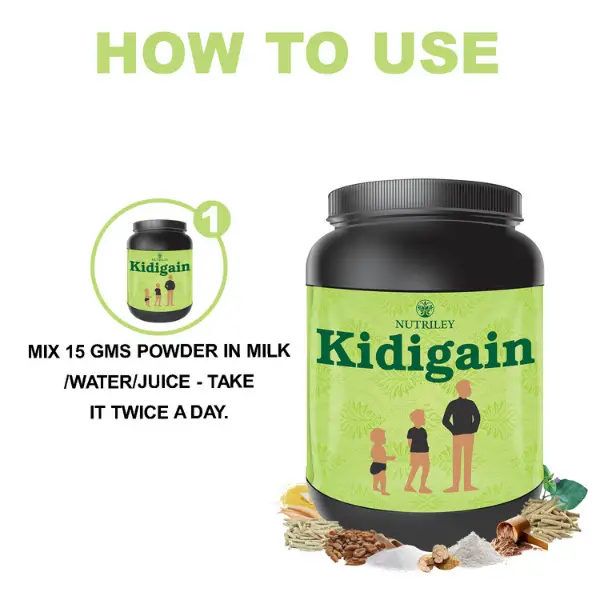 Nutriley Kidigain, Nutritional Supplement for Kids, 500 Gms, Kesar Pista Badam - Herbkart Nutriley Kidigain, Nutritional Supplement for Kids, 500 Gms, Kesar Pista Badam - Herbkart