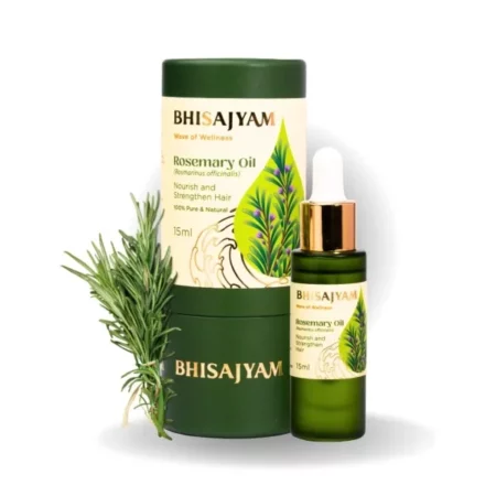 Bhisajyam Rosemary Natural Essential Oil | Stimulates Hair Growth & Improves Scalp Health | Eases Stress & Anxiety | Unisex | Free From Harmful Chemicals & Additives | (15 ml)