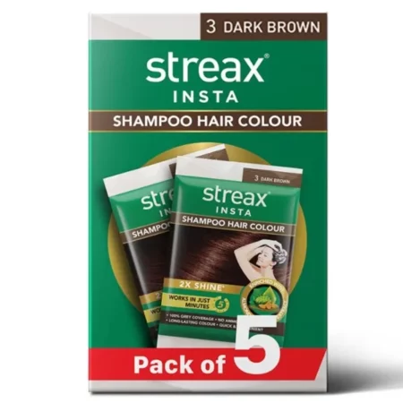 Streax Insta Shampoo Hair Colour, Dark Brown, 5 Packs