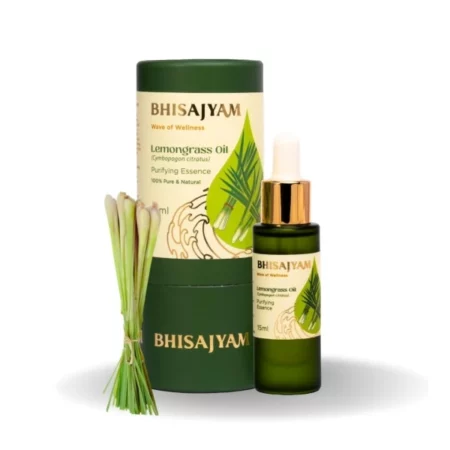 Bhisajyam Lemongrass - Natural Essential Oil | Non-Greasy | Fights Fungal Infection | Eases Stress & Anxiety | Improves Scalp Health | Freshnes Air| Free From Harmful Chemicals & Additives | (15 ml)