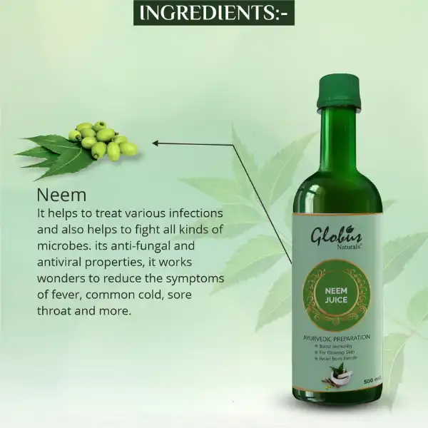 Globus Naturals Neem Juice, 100 % Natural, Healthy Hair & Skin, Detoxifier,  500 gms - Herbkart