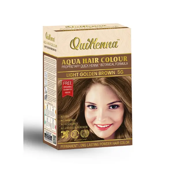 QuikHenna Aqua Powder 5G Light Golden Brown Hair Color For Unisex 110g,  Pack of 1 - Herbkart