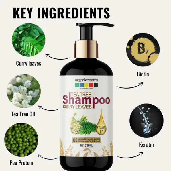 Organix Mantra Tea Tree & Curry Leaves Premium Hair Growth Biotin, Keratin, Pea  Protein, Ultra Mild Shampoo, 300ml - Herbkart