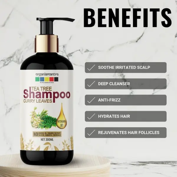 Organix Mantra Tea Tree & Curry Leaves Premium Hair Growth Biotin, Keratin,  Pea Protein, Ultra Mild Shampoo, 300ml - Herbkart