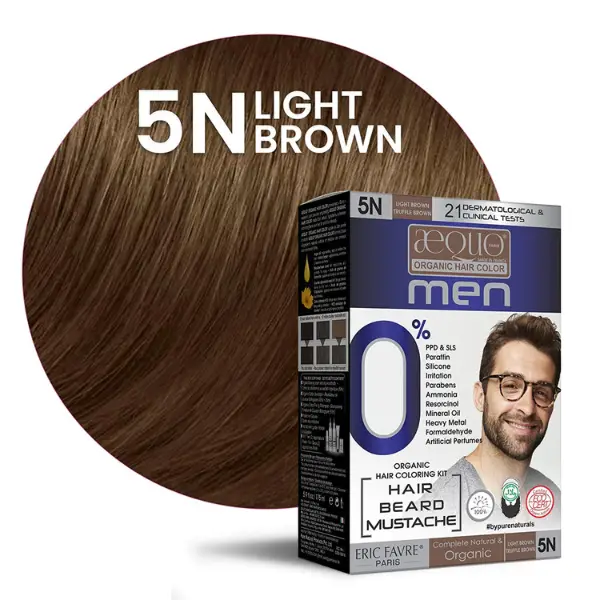 Aequo Organic Permanent Hair Color For Hair Beard & Moustache 5N Light Brown 170 ml, Pack of 2 - Herbkart Aequo Organic Permanent Hair Color For Hair Beard & Moustache 5N Light Brown 170 ml, Pack of 2 - Herbkart