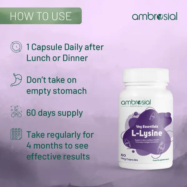 Ambrosial L-lysine 500 mg, 60 Capsules - Herbkart