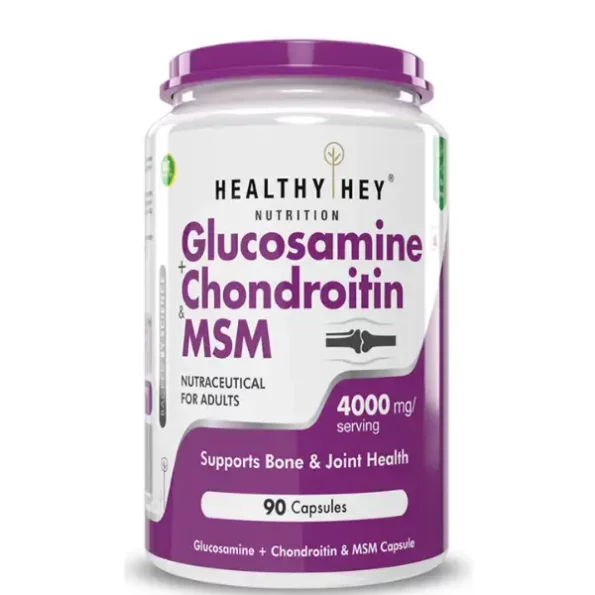 HealthyHey Double Strength Glucosamine Chondroitin and MSM for Cartilage; Joint and Bone; 90 Capsules, 2000 mg, HHGCM200090-2-1.webp, HHGCM200090 2 1