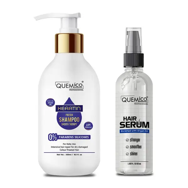 Quemico Keratin Protein Smooth Daily Shampoo, 300ml, and Professionnal Hair  Serum, 50ml, Set Of 2 - Herbkart
